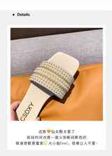 Women's Pearl Embellished Flat Slides