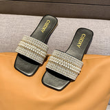 Women's Pearl Embellished Flat Slides