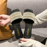 Women's Pearl Embellished Flat Slides