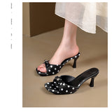 Women's Polka Dot Bow Heeled Mules