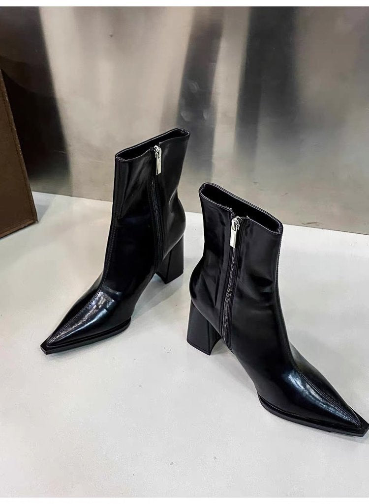 Pointed-Toe Block-Heel Boots