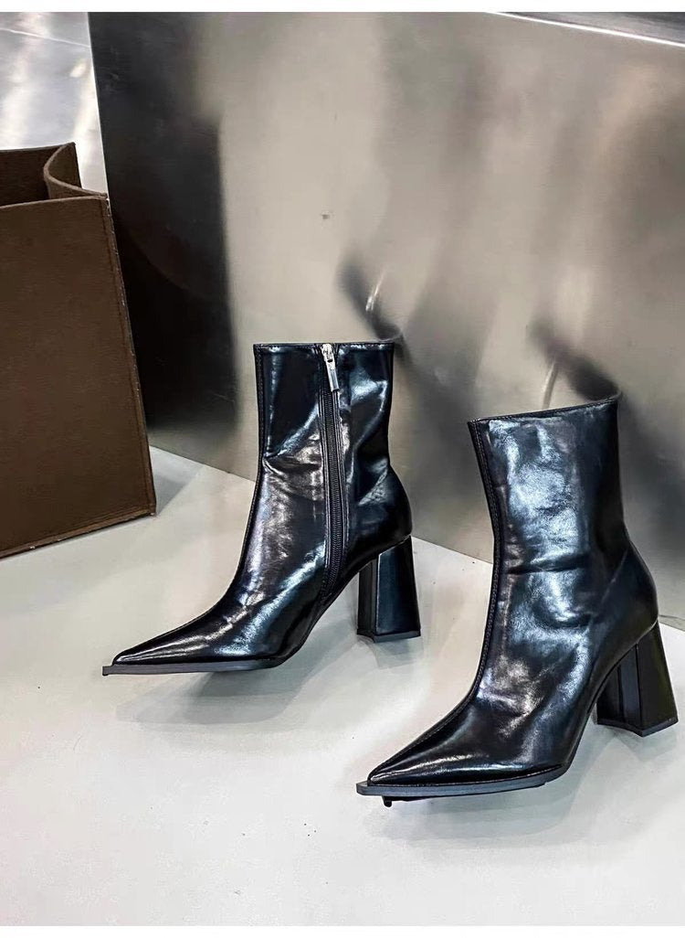 Pointed-Toe Block-Heel Boots