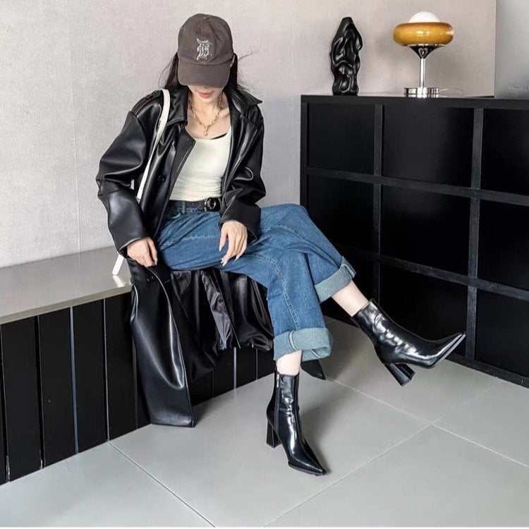 Pointed-Toe Block-Heel Boots