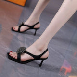 Women’s Elegant Open Toe Ankle Strap Heeled Sandals with Embellishment