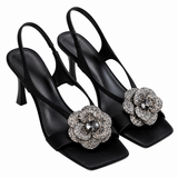 Women’s Elegant Open Toe Ankle Strap Heeled Sandals with Embellishment