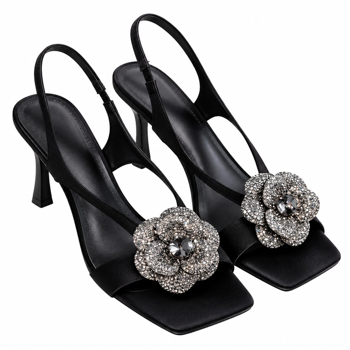 Women’s Elegant Open Toe Ankle Strap Heeled Sandals with Embellishment