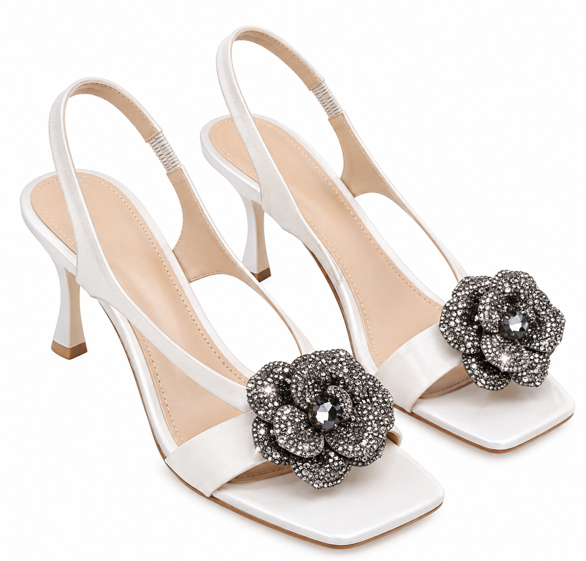 Women’s Elegant Open Toe Ankle Strap Heeled Sandals with Embellishment