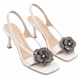 Women’s Elegant Open Toe Ankle Strap Heeled Sandals with Embellishment
