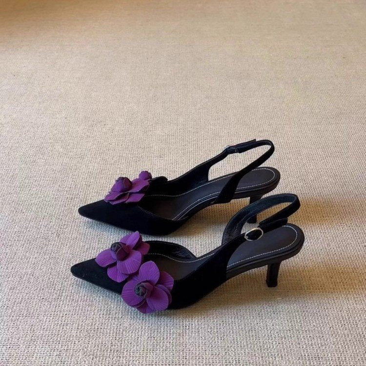 Women's Floral Applique Pointed Toe Slingback Heels