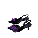 Women's Floral Applique Pointed Toe Slingback Heels