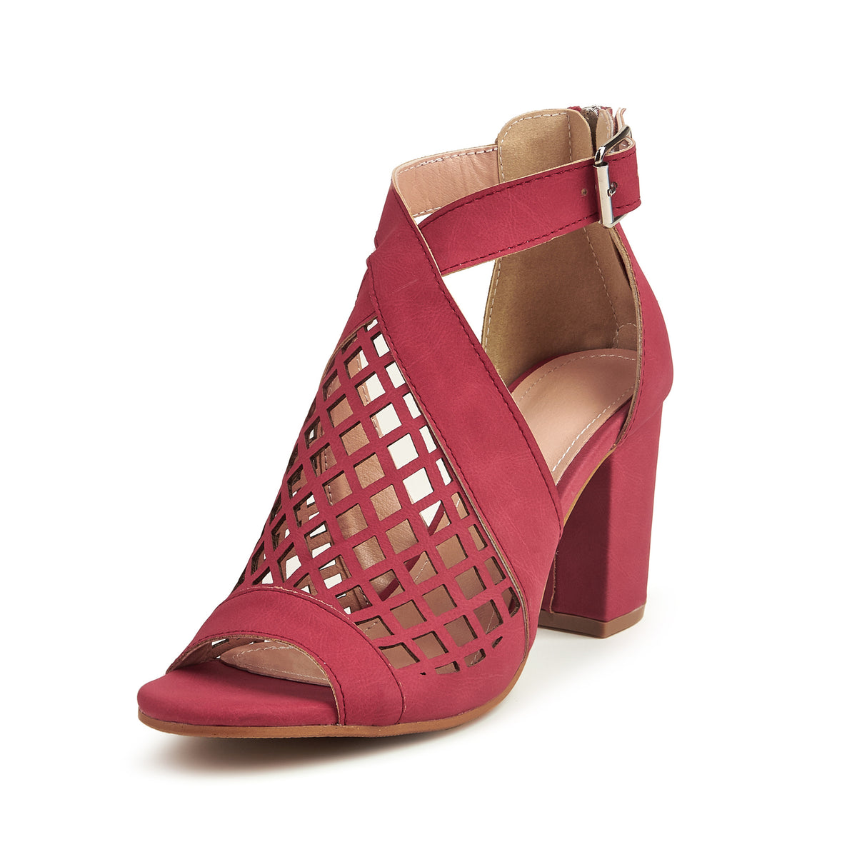 Women's Peep Toe Block Heels with Cutout Design