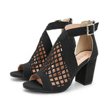 Women's Peep Toe Block Heels with Cutout Design