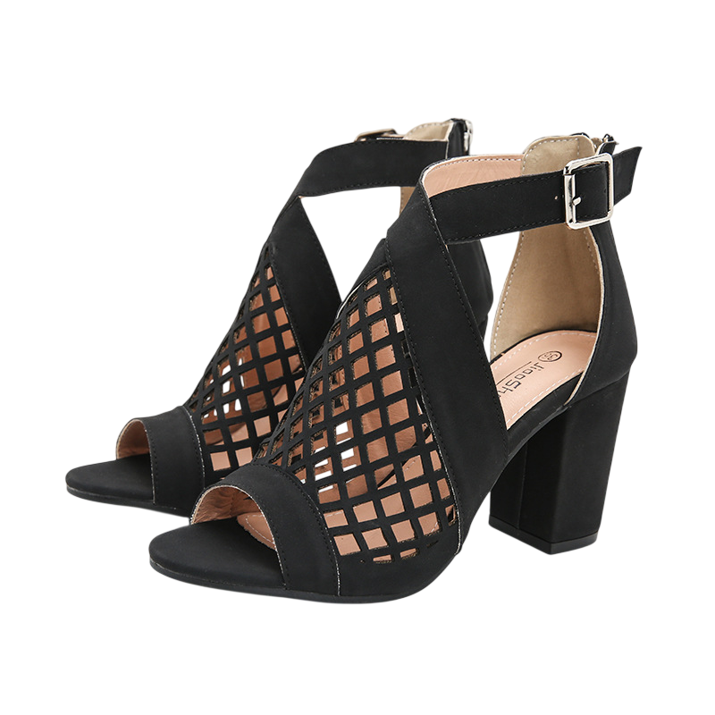 Women's Peep Toe Block Heels with Cutout Design