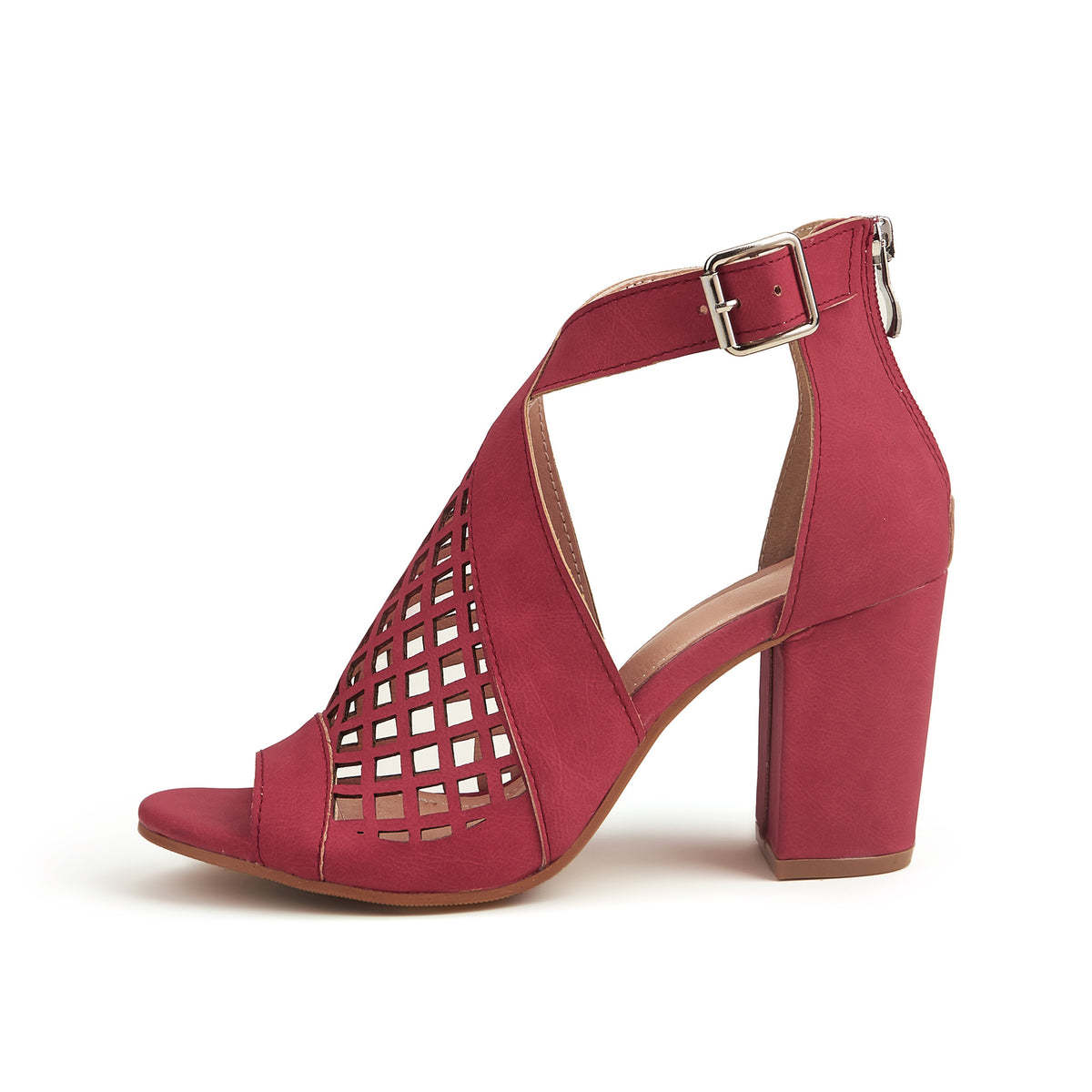 Women's Peep Toe Block Heels with Cutout Design