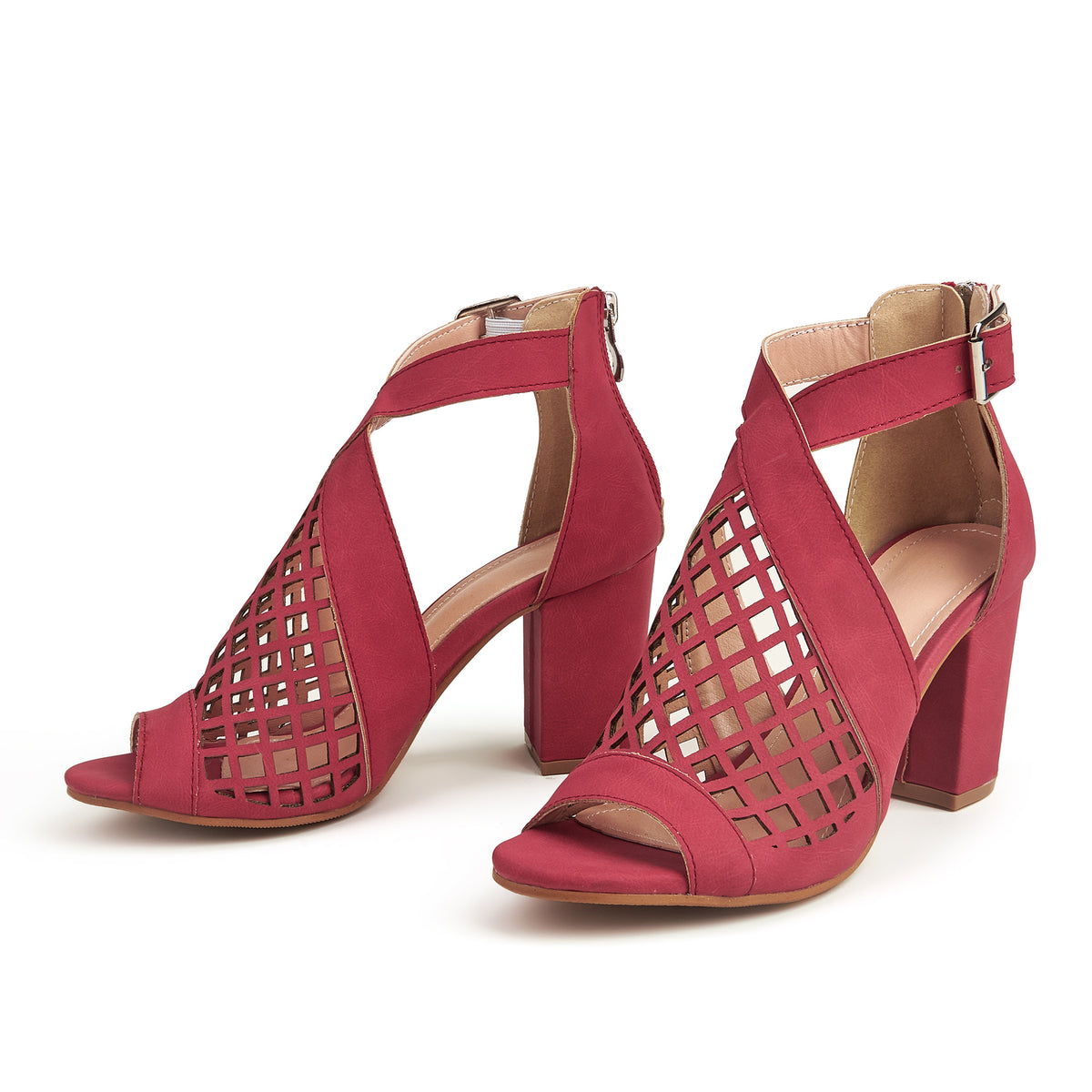 Women's Peep Toe Block Heels with Cutout Design