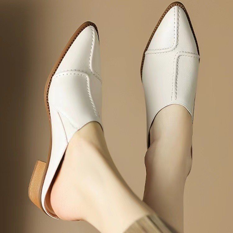 Women's Pointed Toe Slip-On Loafers with Low Block Heels