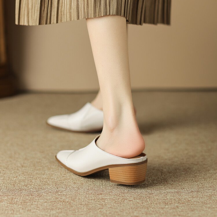 Women's Pointed Toe Slip-On Loafers with Low Block Heels