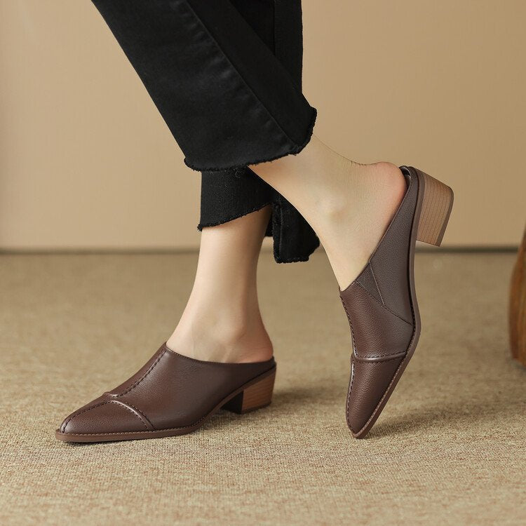 Women's Pointed Toe Slip-On Loafers with Low Block Heels