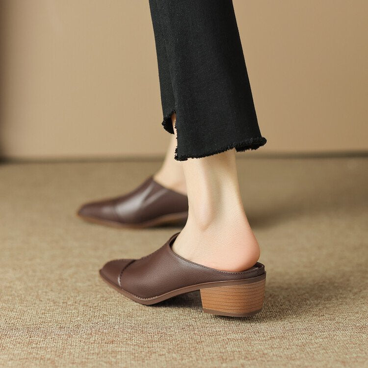 Women's Pointed Toe Slip-On Loafers with Low Block Heels