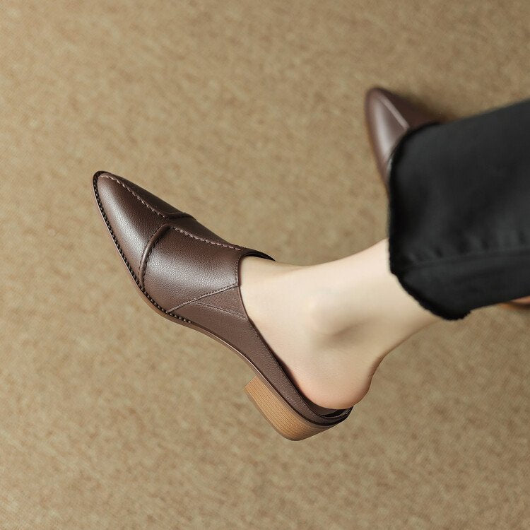 Women's Pointed Toe Slip-On Loafers with Low Block Heels