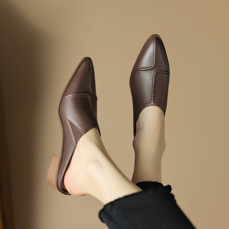 Women's Pointed Toe Slip-On Loafers with Low Block Heels