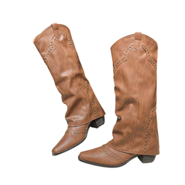 Women's Western-Inspired Knee-High Boots with Studded Details