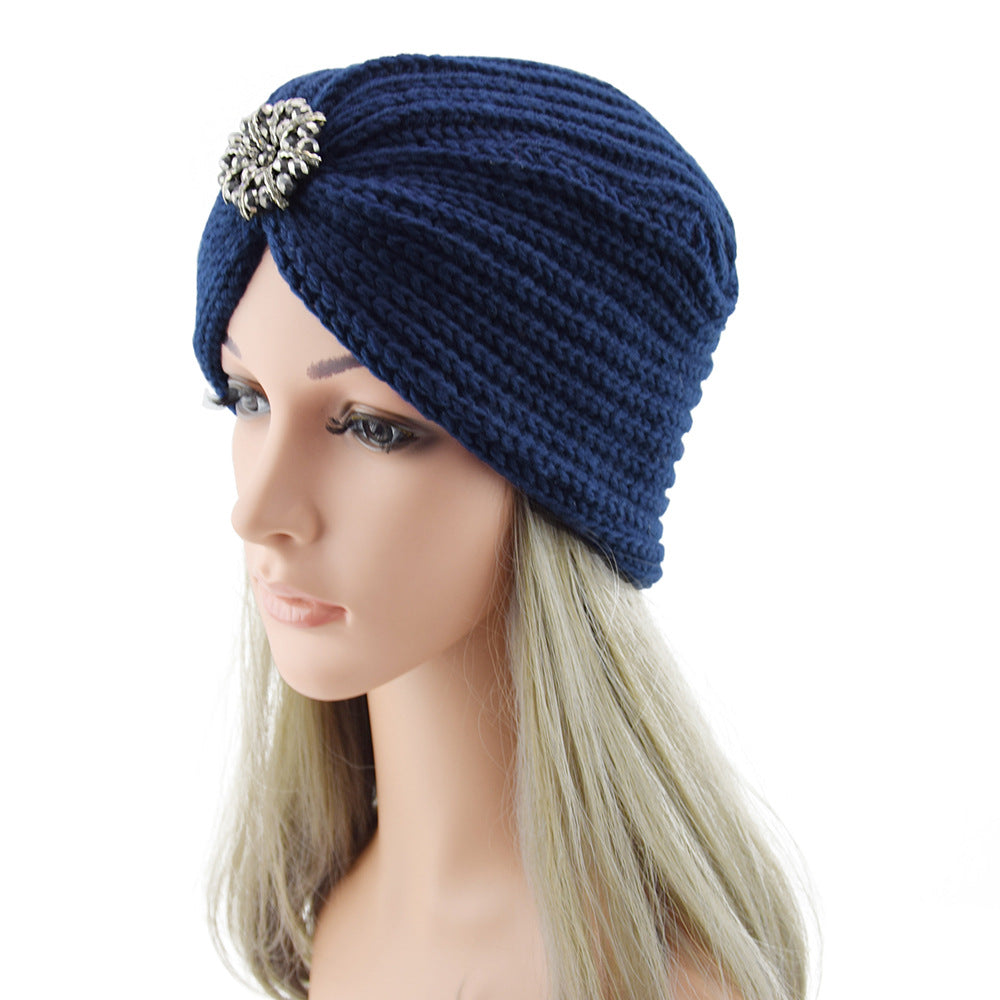 Knitted Turban with Decorative Brooch