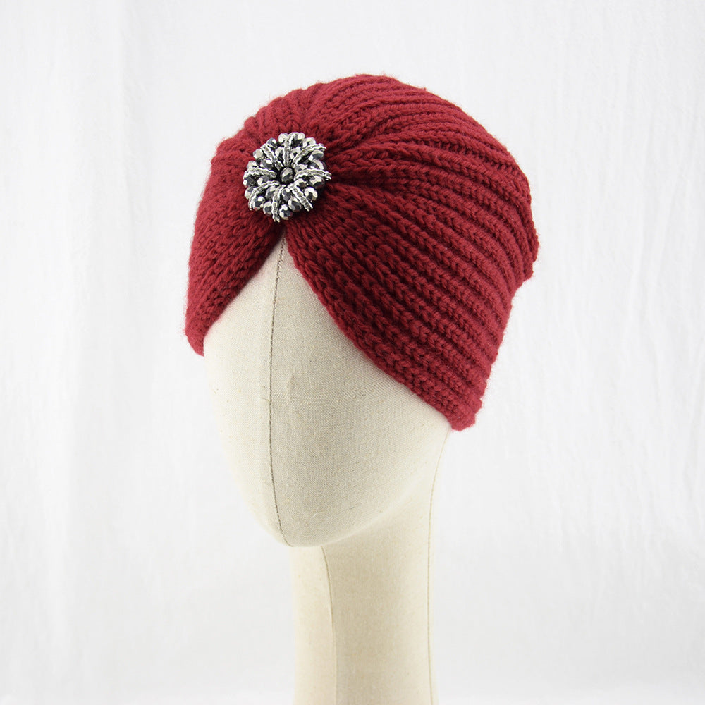 Knitted Turban with Decorative Brooch