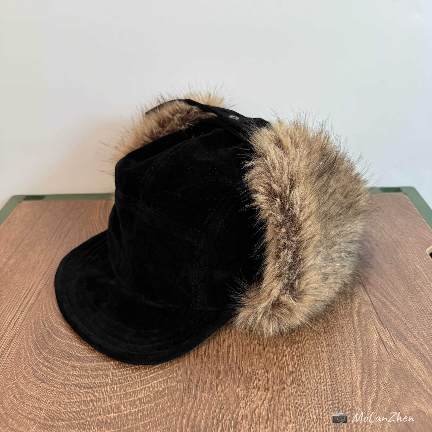 Black Cap with Faux Fur Trim
