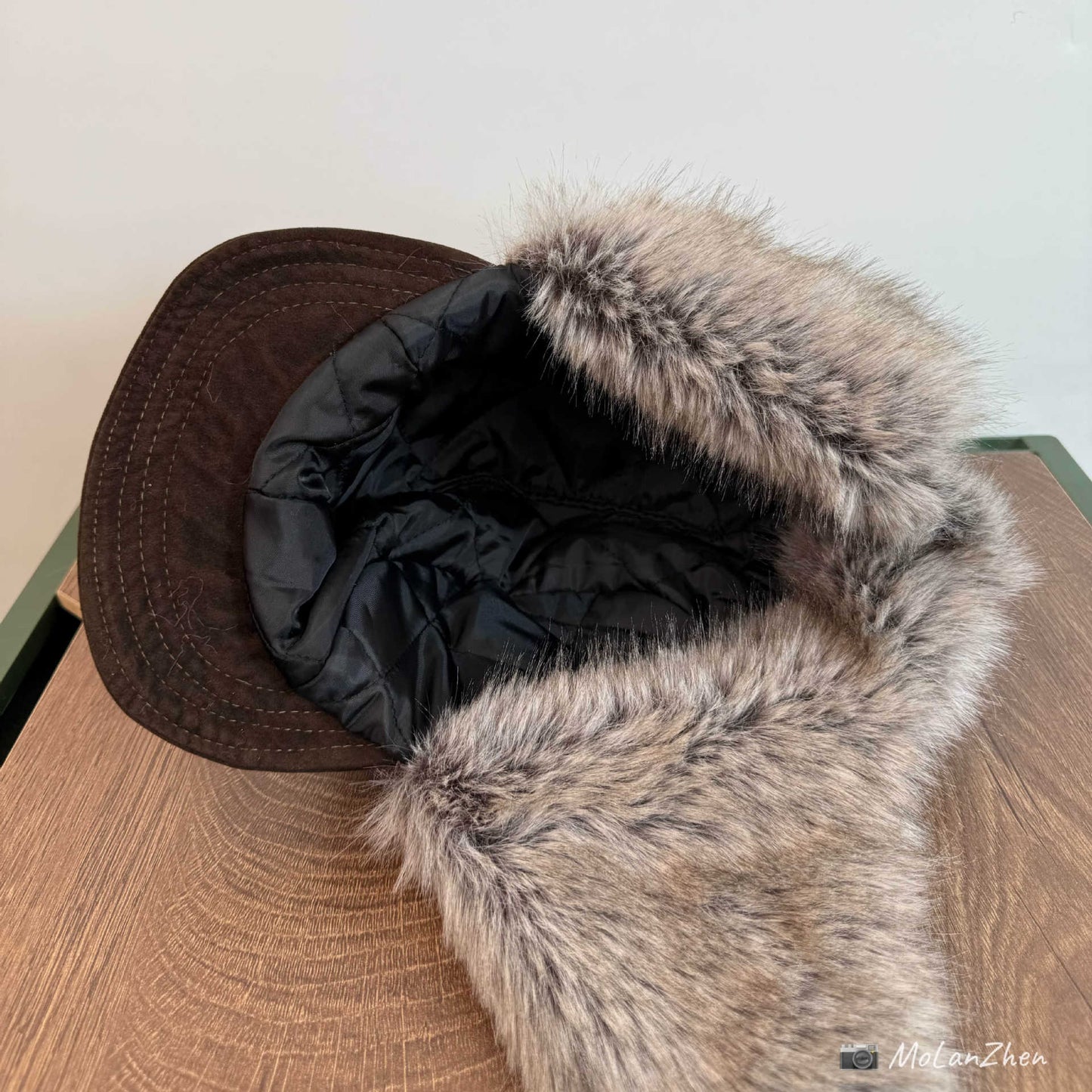 Black Cap with Faux Fur Trim