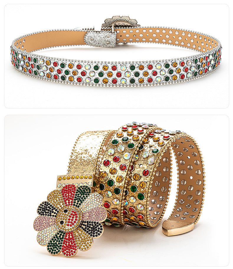 Embellished Belts with Flower Brooch