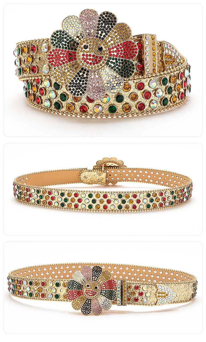 Embellished Belts with Flower Brooch