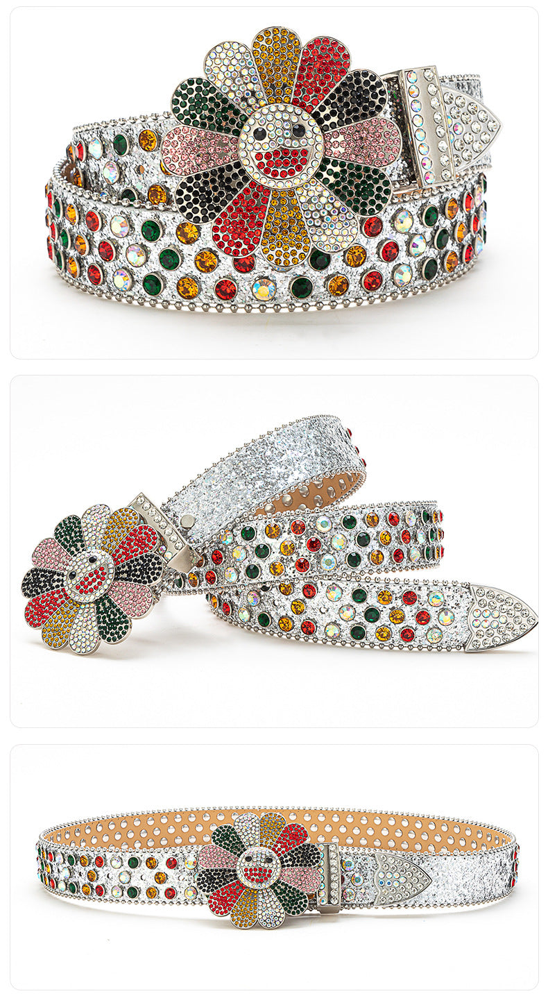 Embellished Belts with Flower Brooch