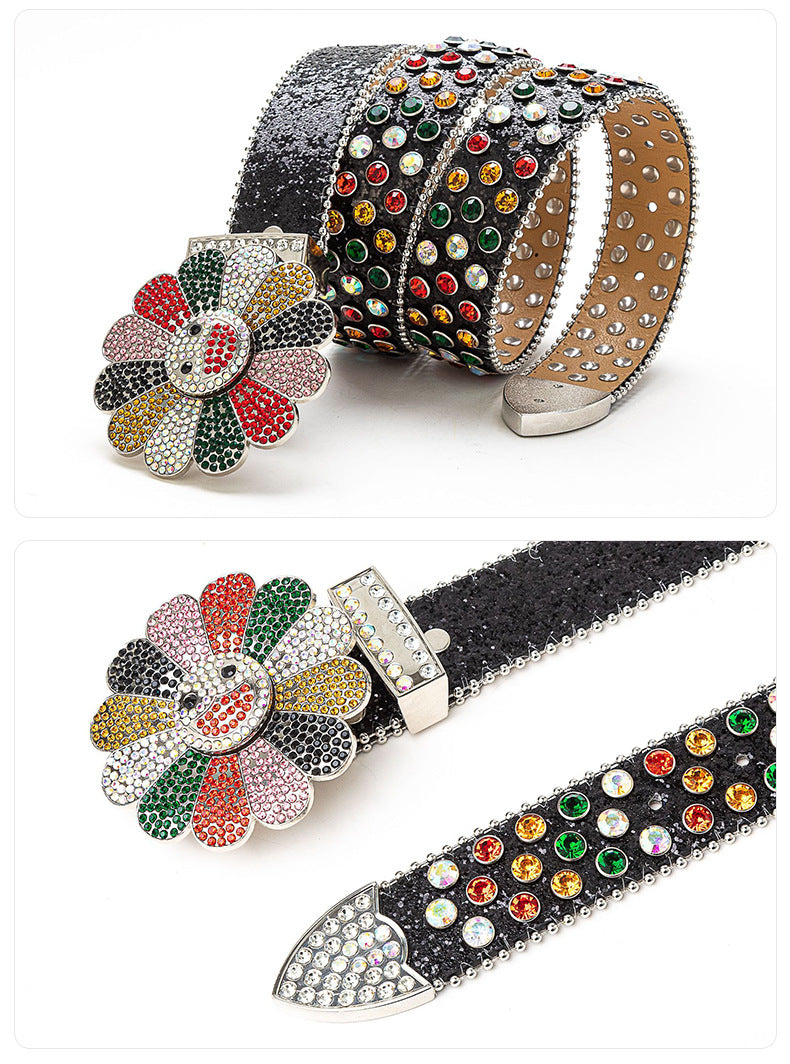 Embellished Belts with Flower Brooch