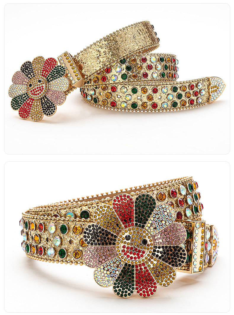 Embellished Belts with Flower Brooch