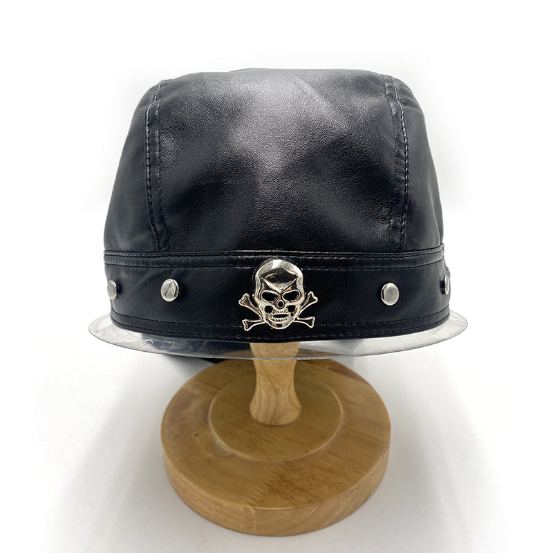 Black Faux Leather Skull & bones Bandana Cap