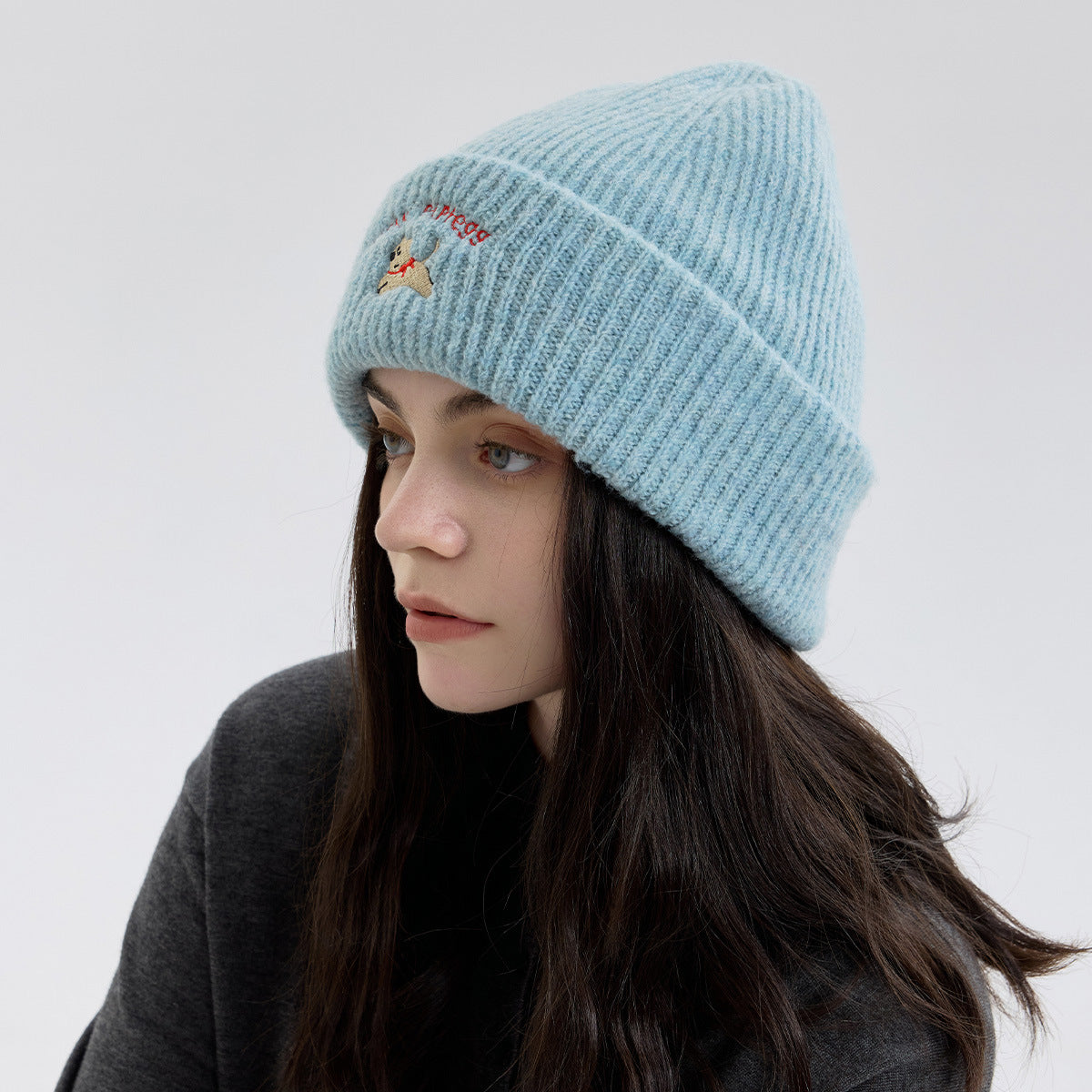 Embroidered Pom-Pom Beanie with Design