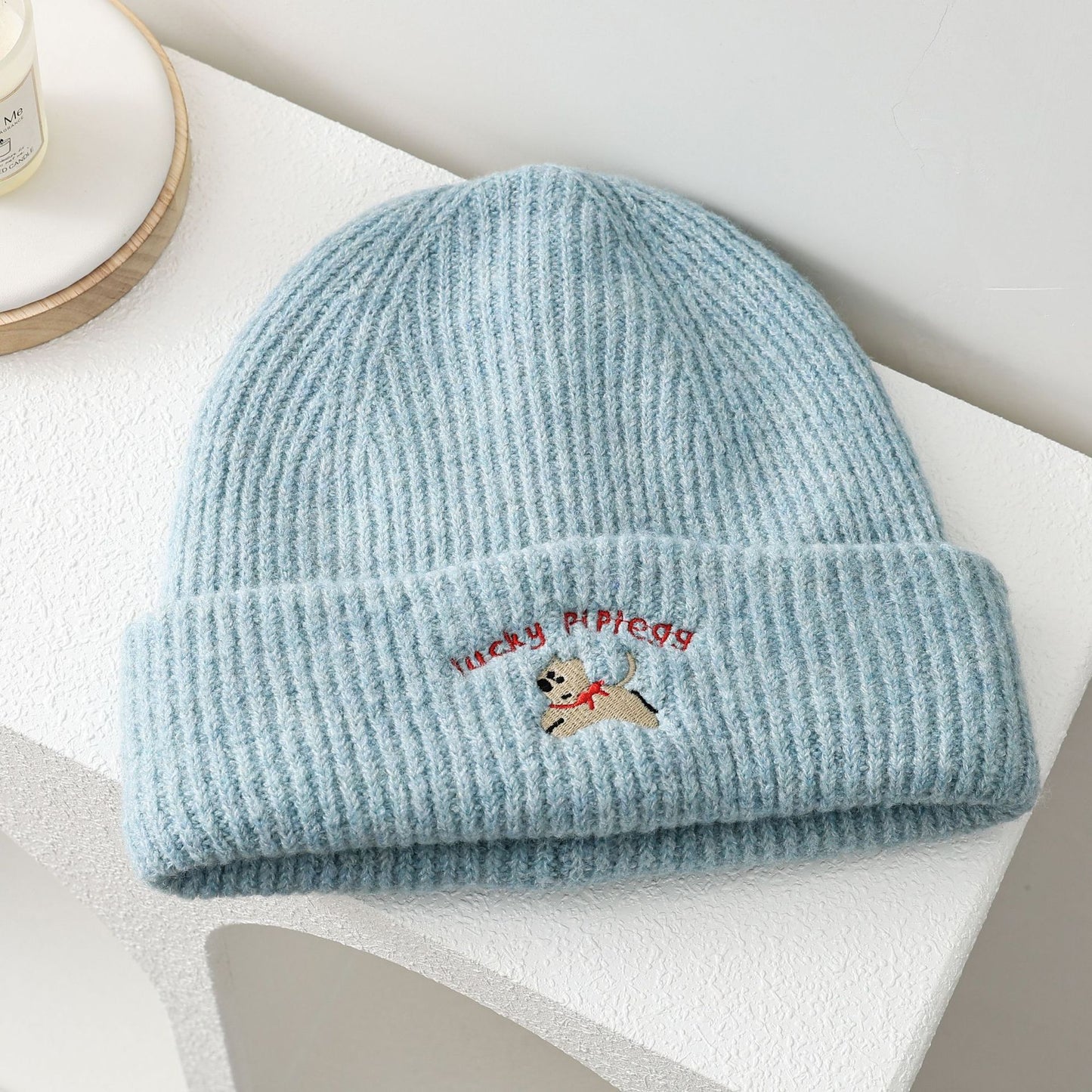 Embroidered Pom-Pom Beanie with Design
