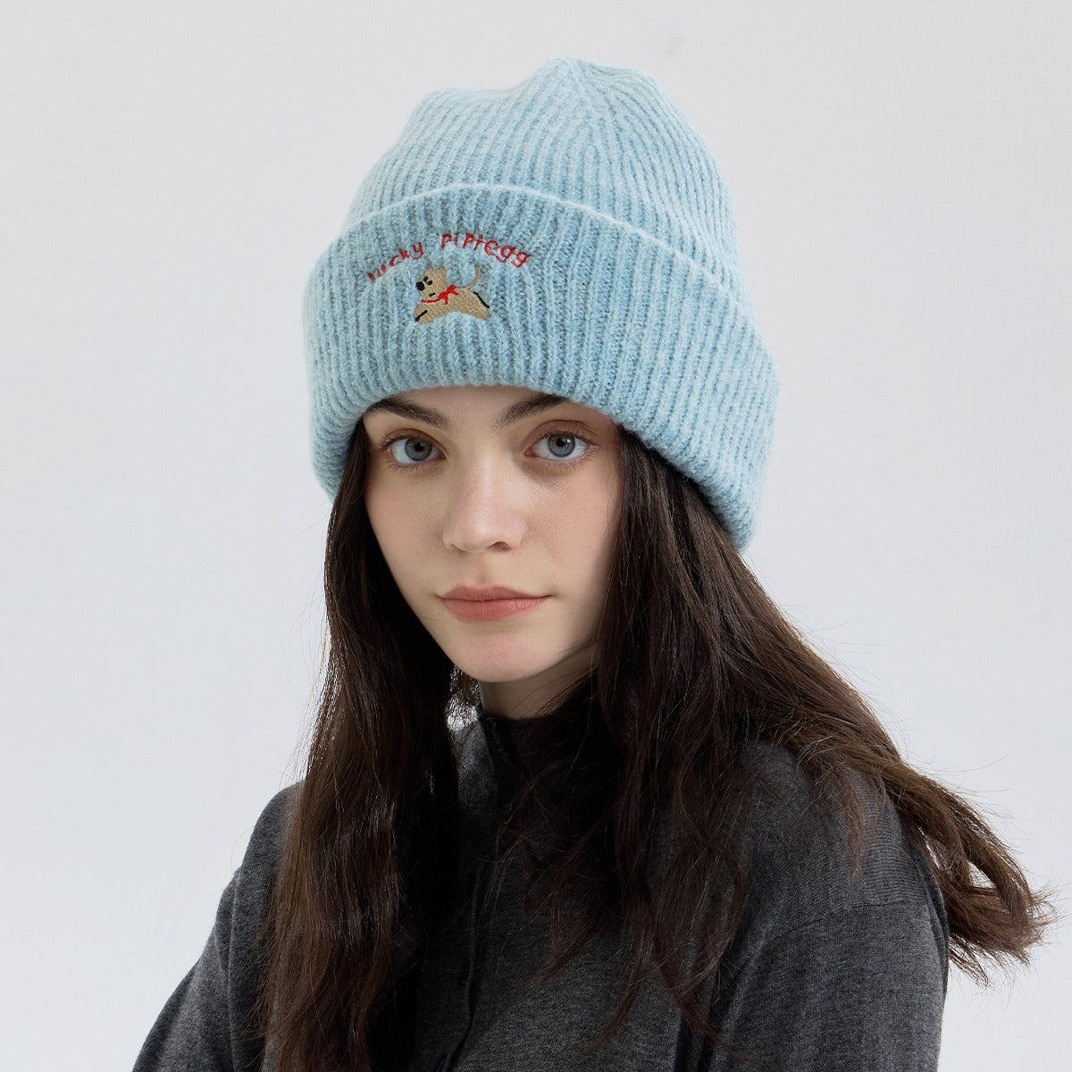 Embroidered Pom-Pom Beanie with Design