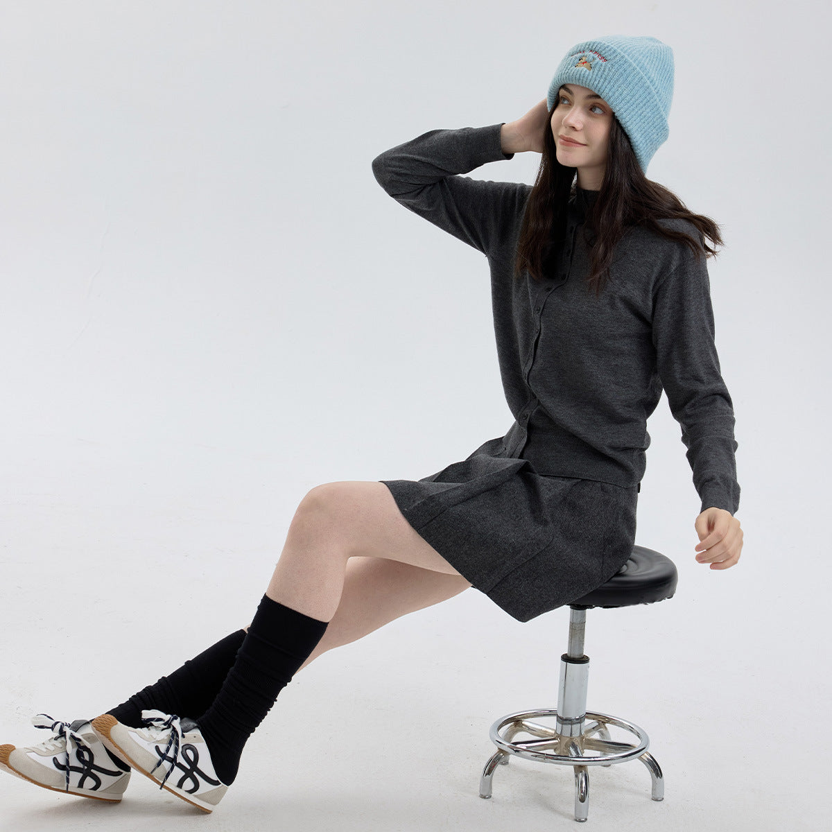 Embroidered Pom-Pom Beanie with Design