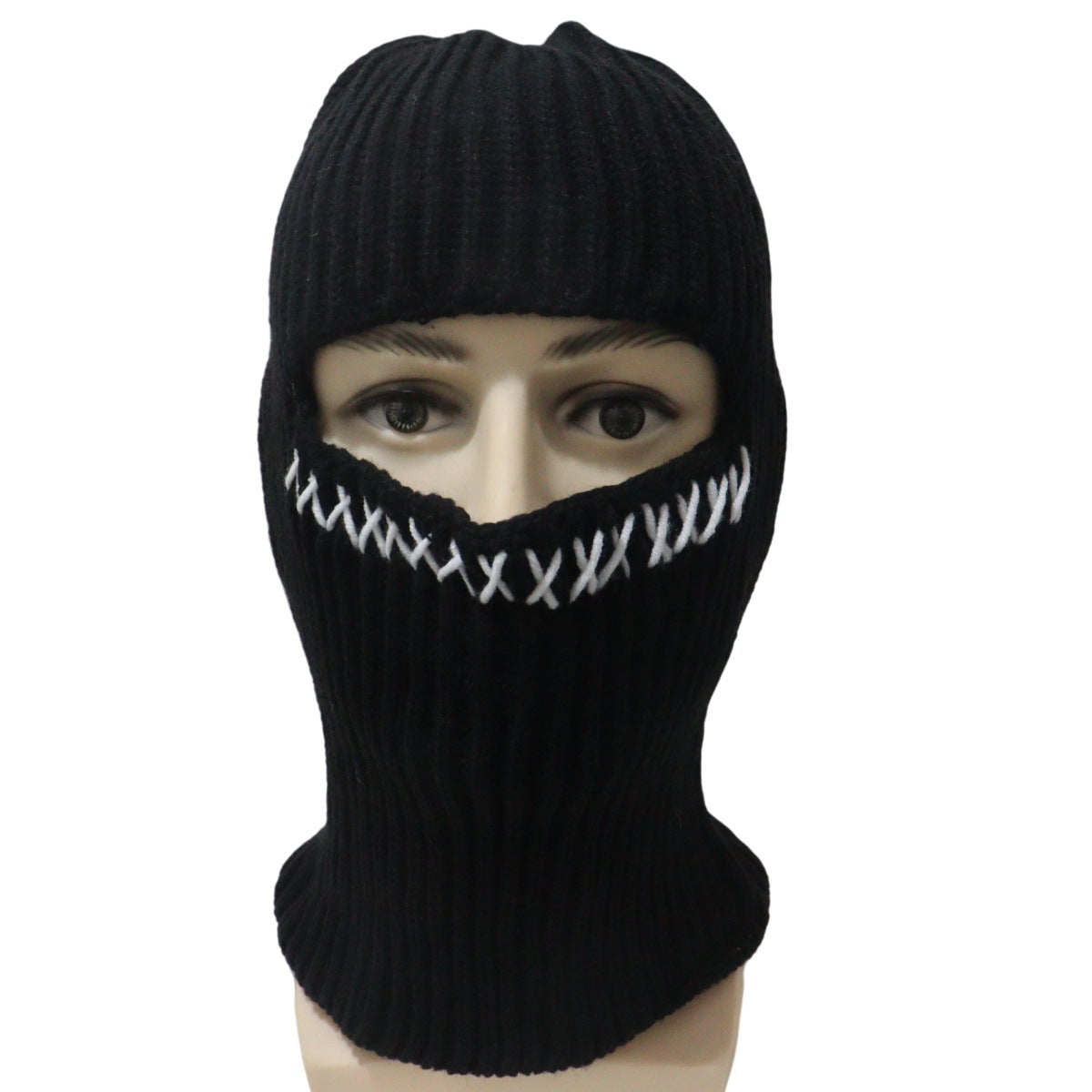 Knit Balaclava with Cross Stitch Detailing