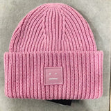 Knit Beanie with Sad Face Patch