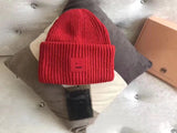 Knit Beanie with Sad Face Patch