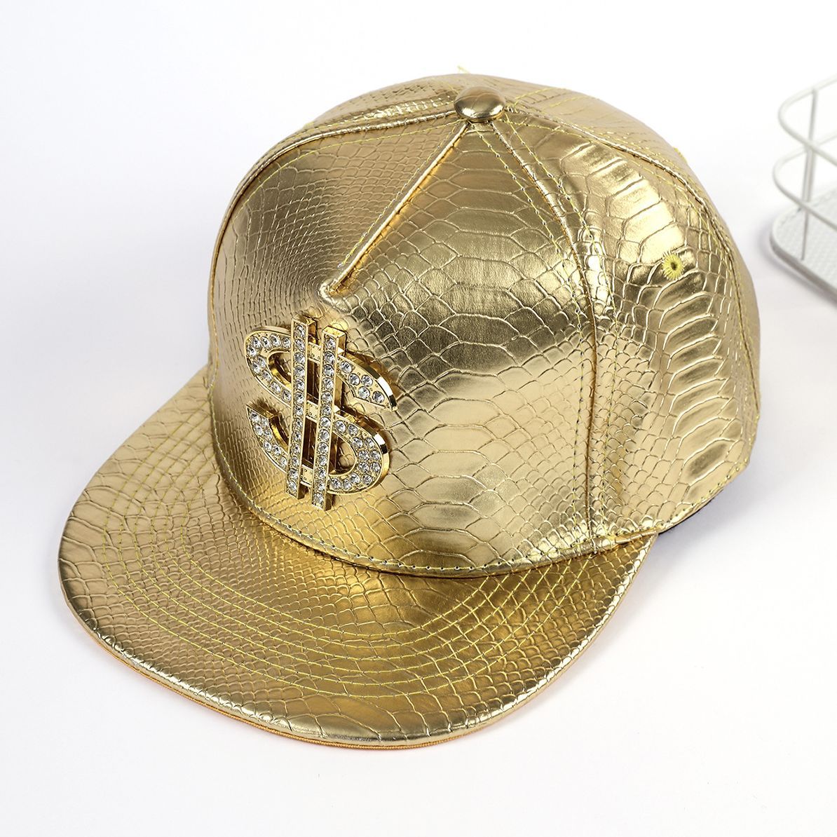 Snake-Print Cap with Embellishment