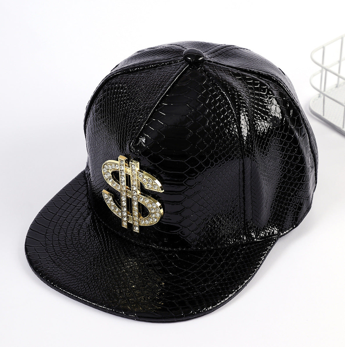 Snake-Print Cap with Embellishment