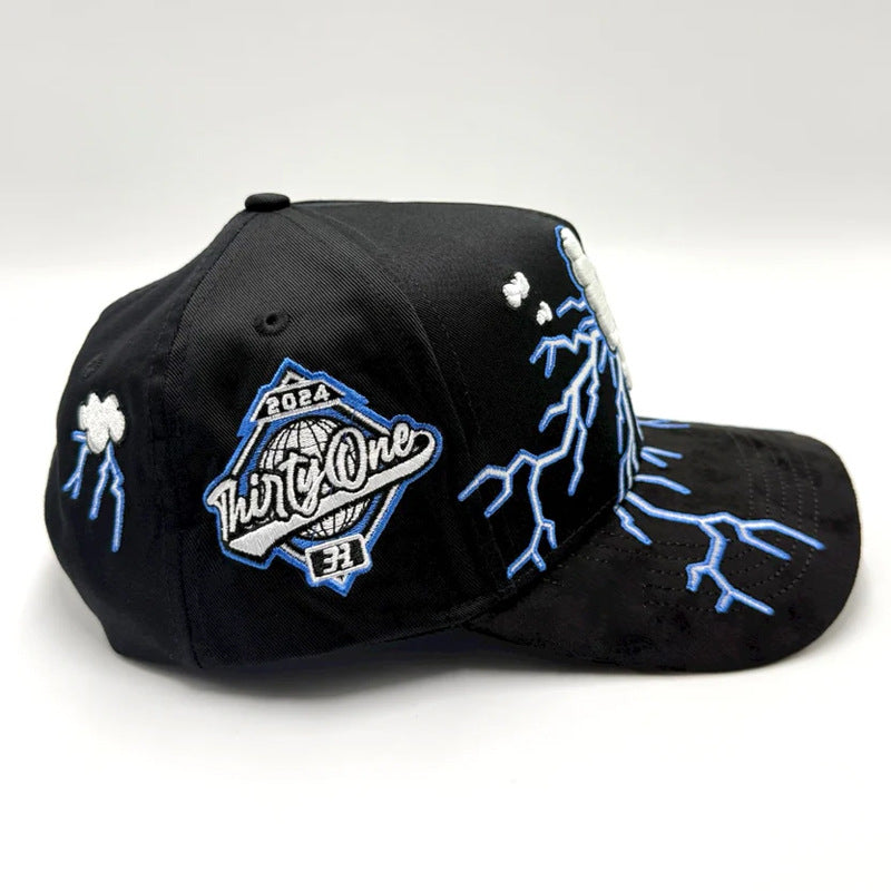 Black Embroidered Lightning Design Baseball Cap