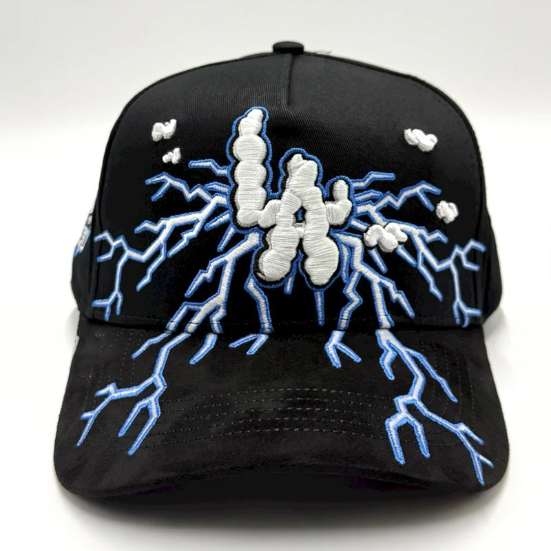 Black Embroidered Lightning Design Baseball Cap