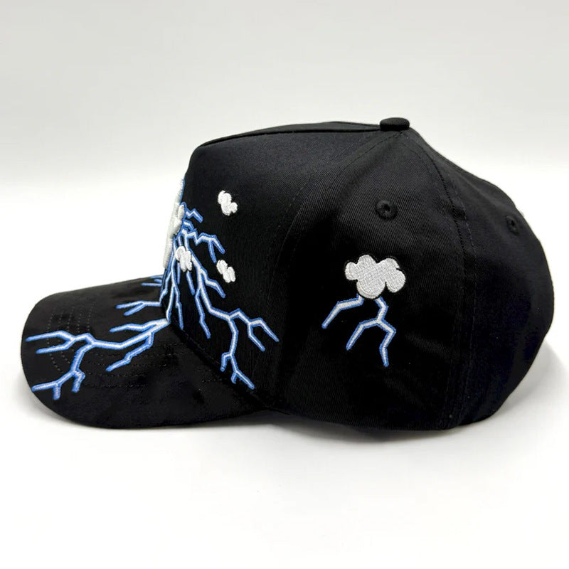 Black Embroidered Lightning Design Baseball Cap