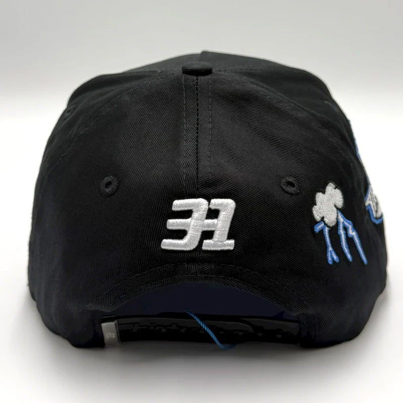 Black Embroidered Lightning Design Baseball Cap