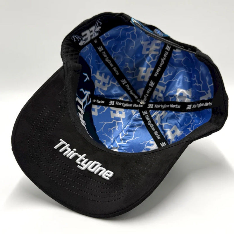 Black Embroidered Lightning Design Baseball Cap